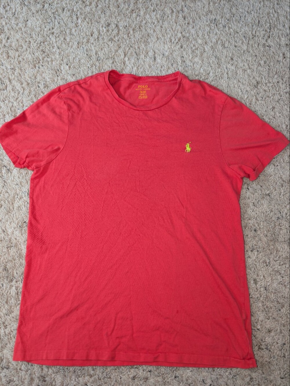 Polo Ralph Lauren Custom Fit Red Tee With Lime Logo Mens Size M
